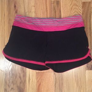 Lululemon running shorts, black with pink.